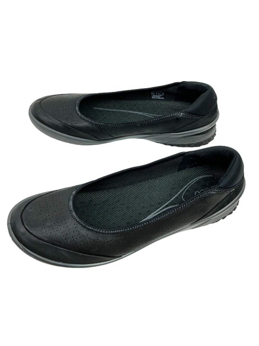ECCO Ballet Flats Perforated Leather Slip-On Comfort Shoes Womens 9 Black